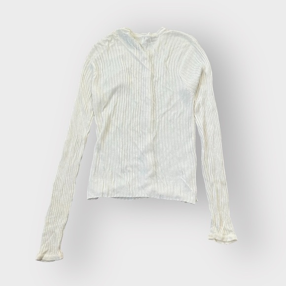 Creazioni Effeci Cream White Ribbed Cardigan w/ Pearl Buttons Girly Coquette - Picture 2 of 5